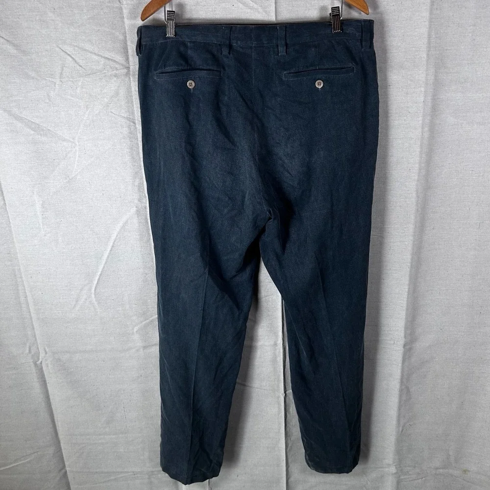 Tommy Bahama Mens Silk Cotton Herringbone Pants Navy Blue 36x34 Straight Leg